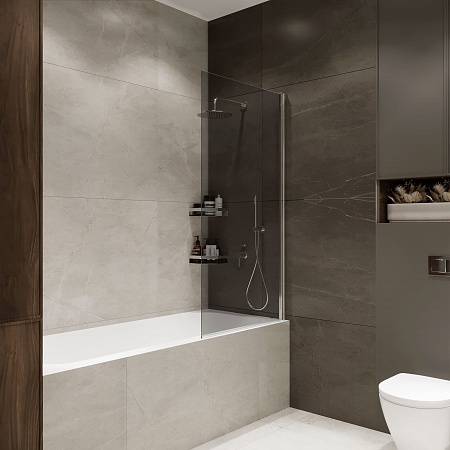 Шторка на ванну распашная Terminus Ното 02 1500х700 проф.хром, тонированная Ессентуки - фото 1