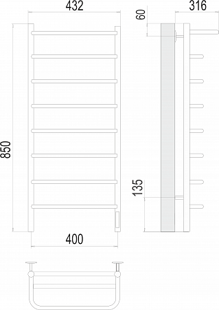 Полка П8 400х850 Электро (quick touch) Полотенцесушитель  TERMINUS Ессентуки - фото 3