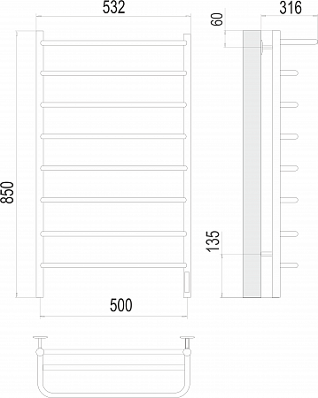 Полка П8 500х850 Электро (quick touch) Полотенцесушитель  TERMINUS Ессентуки - фото 3
