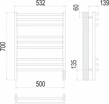 Прато П9 500х700 электро (sensor quick touch) Полотенцесушитель  TERMINUS Ессентуки - фото 3