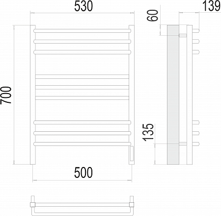 Соренто П9 500х700 электро (sensor quick touch) Полотенцесушитель  TERMINUS Ессентуки - фото 3