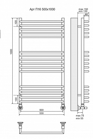 Арт П16 500х1000 Полотенцесушитель  TERMINUS Ессентуки - фото 3