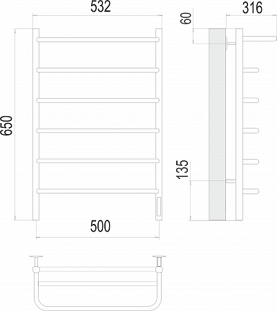 Полка П6 500х650 Электро (quick touch) Полотенцесушитель  TERMINUS Ессентуки - фото 3